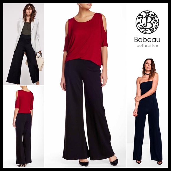 BLACK WIDE LEG KNIT STRETCH PALAZZO PANTS A2C - Picture 5 of 8